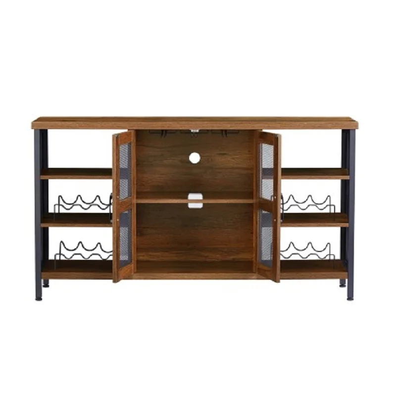 Industrial Wine Bar Cabinet, Liquor Storage Credenza, Sideboard with Wine Racks & Stemware Holder 55.12''w x 13.78''d x 30.31' '