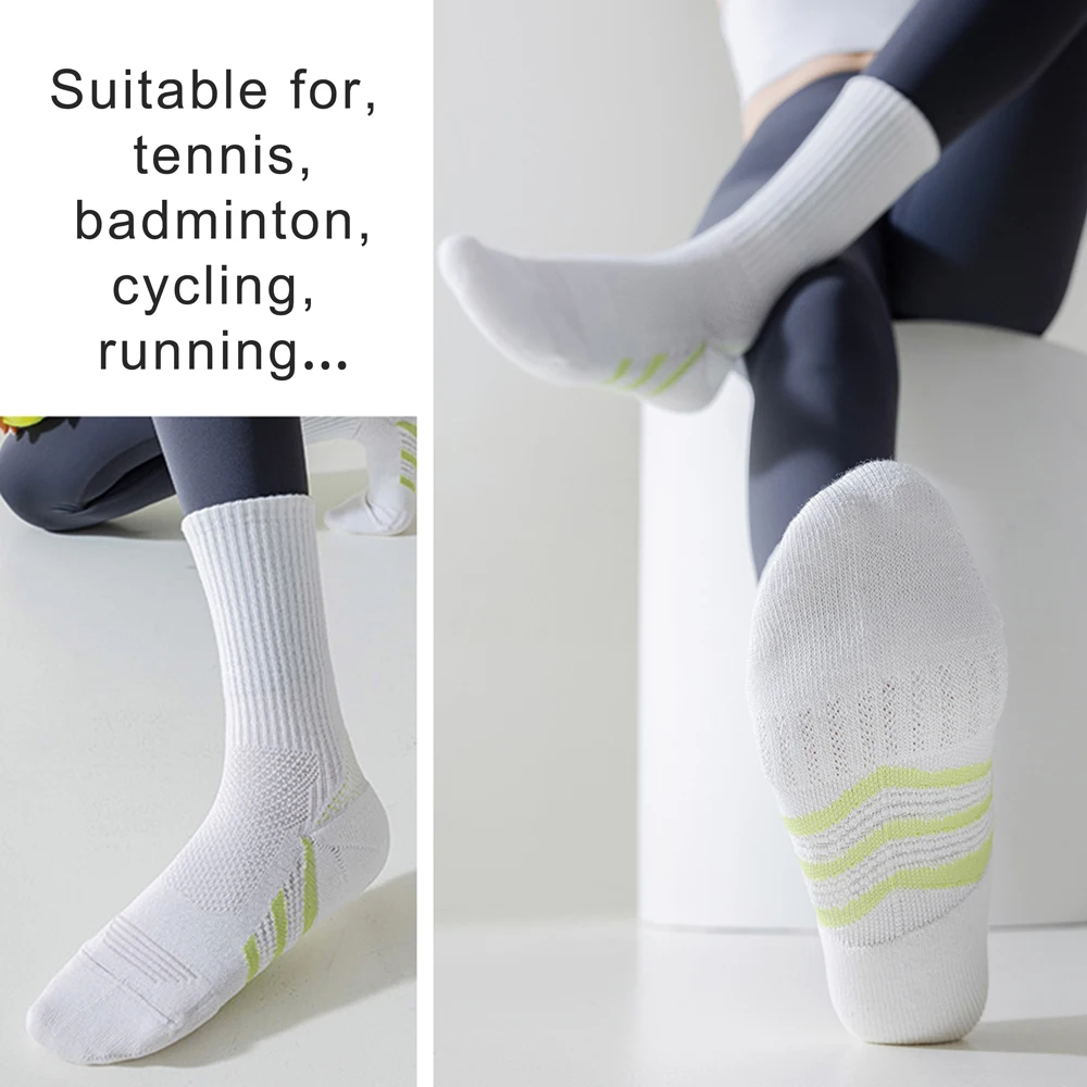 Arch Support Mid-Calf Socks Badminton/Tennis/Fitness Shock Absorbing Performance 1/2Pairs