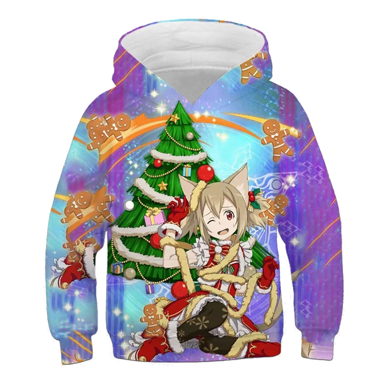 thumbnail image 1 of Sudadera con capucha con estampado de Papá Noel y árbol de Navidad de dibujos animados para niños, divertida, para primavera y otoño, informal, de manga larga, 1 of 5
