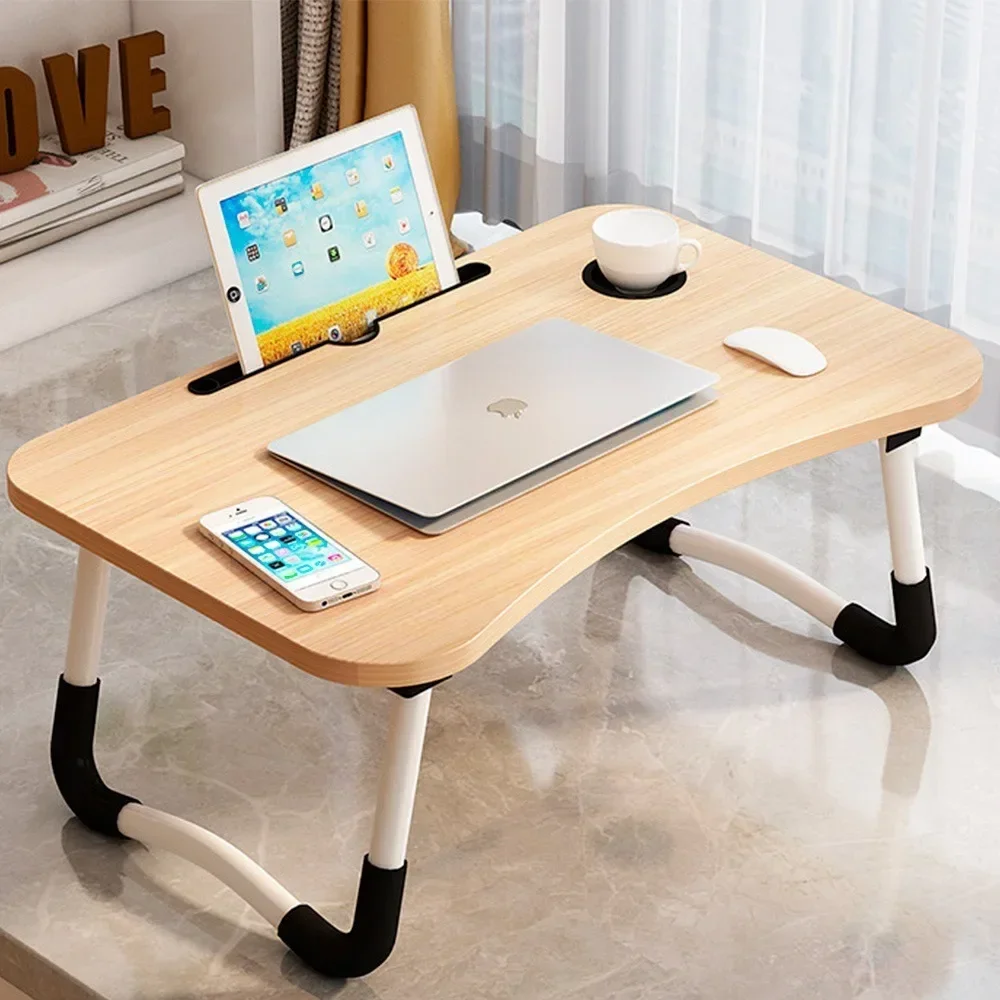 Foldable Learning Desk Folding Computer Desks Portable Lap Table Lazy Person Dormitory Study Desks with Card Slot Laptop Desk