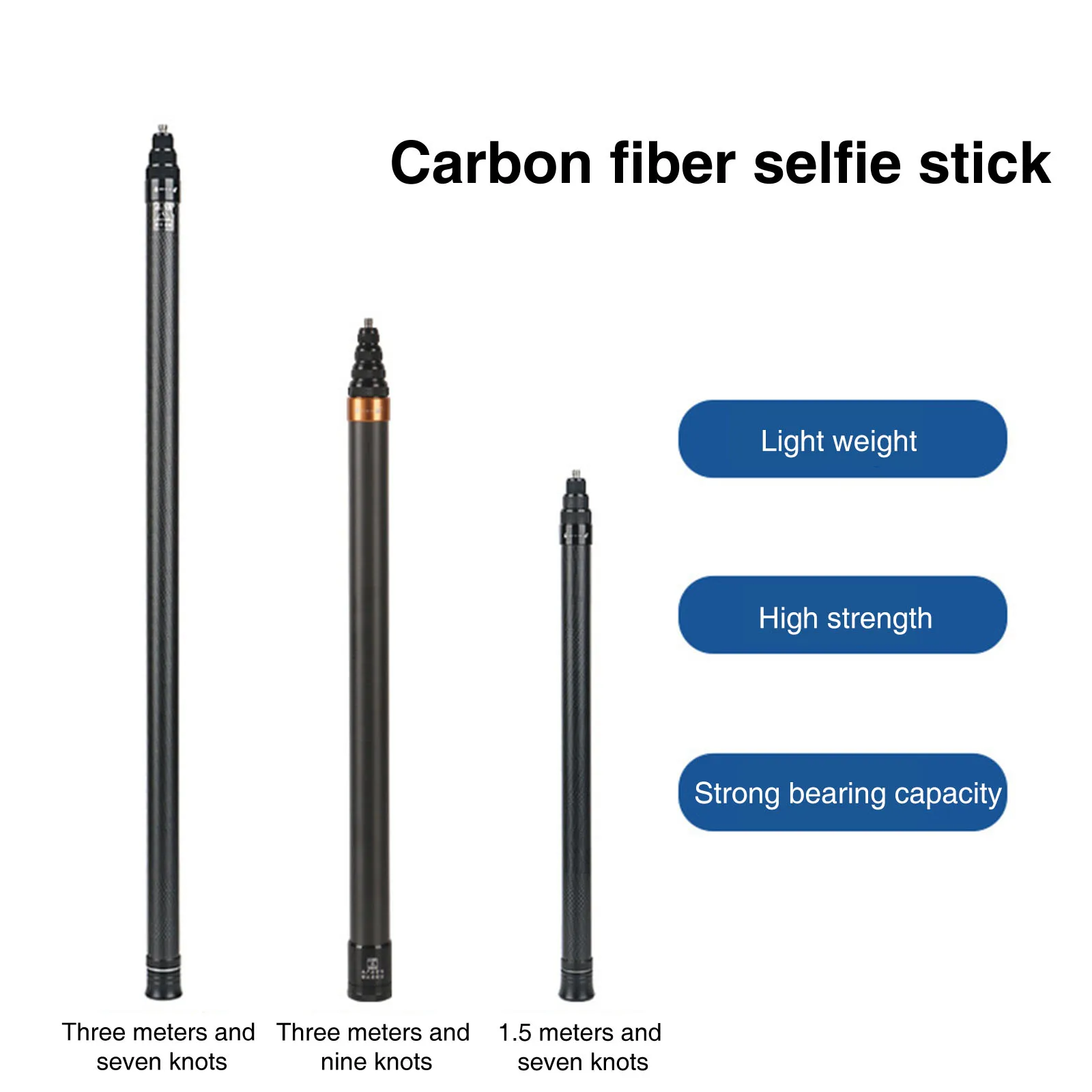 

3.0M Carbon Fiber Extended Selfie Stick for DJI Osmo Action Insta360 GoPro Action Camera Sticks with 1/4" Hole for Tripod