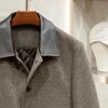 New winter men's business casual leather collar cotton-padded coat lapel wool coat 4