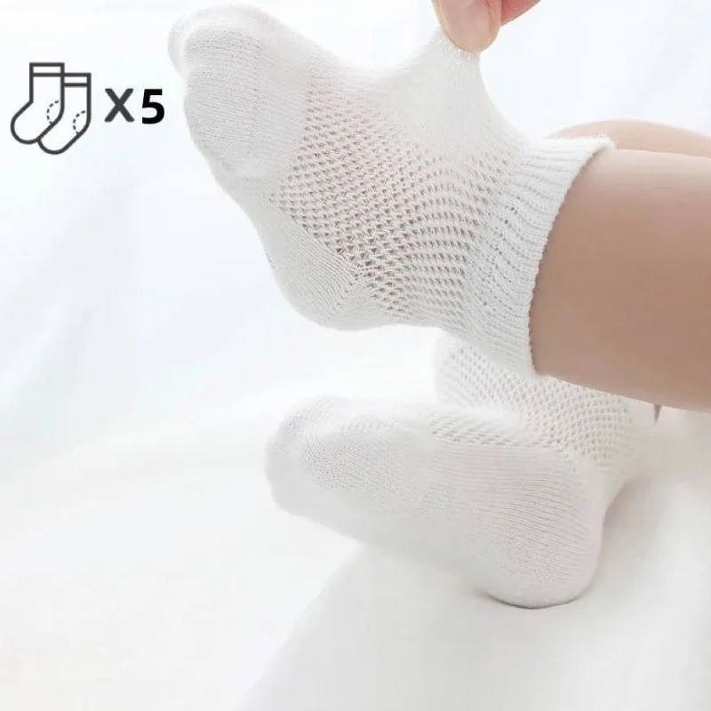Baby Socks 5 Pairs Pure White Summer Breathable Mesh Sock for Infant Boy Girl Korean Kids Simple Thin Cotton Socks