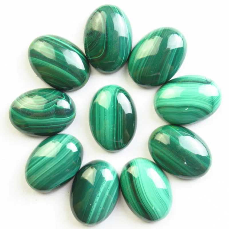 

(10 pieces/lot) 13*18mm Wholesale Natural Malachite Oval Flat Cabochon for Jewelry Making