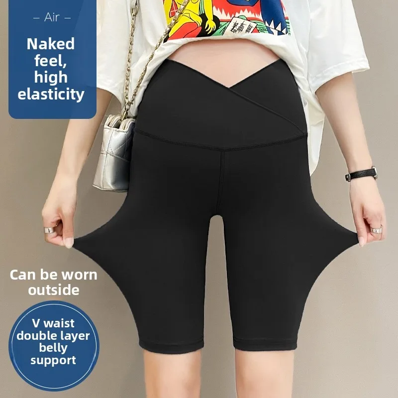 Summer Thin 5/4 Length Sharkskin Maternity Shorts High Waist Belly Support Anti-Exposure Plus Size Slim Fit Shapewear ForWear