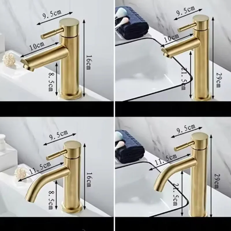 Bathroom Faucet Solid Brass Bathroom Basin Faucet Cold And Hot Water Mixer Sink Tap Single Handle Deck Mounted Brushed Tap Gold