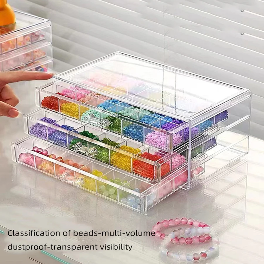 Beaded Storage Box Transparent 3-layer Sub-Grid Glass Beads DIY Jewelry ...
