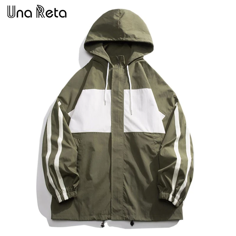 

Una Reta Hooded Jackets Men Spring Autumn New Hip Hop Splicing Design Windbreaker Coat Streetwear Loose Couple Jackets