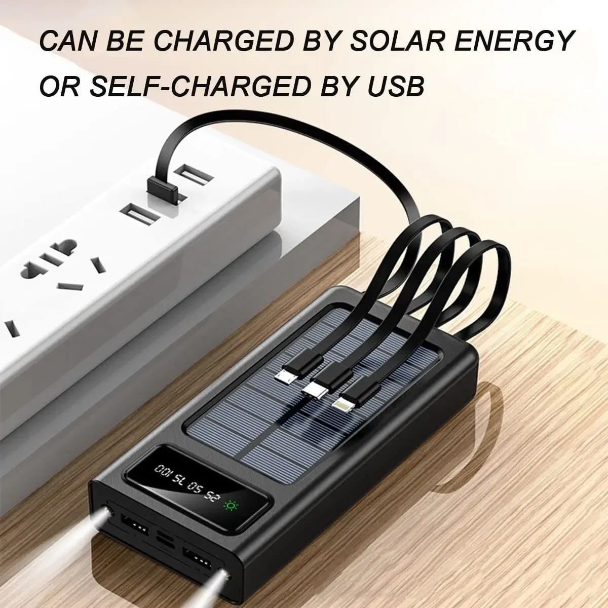 30000Mah-12000Mah Large Capacity Portable Charger Solar Power Bank Built-In 5 Outputs and 3 Inputs Cable for Mobile Phone Audio 4