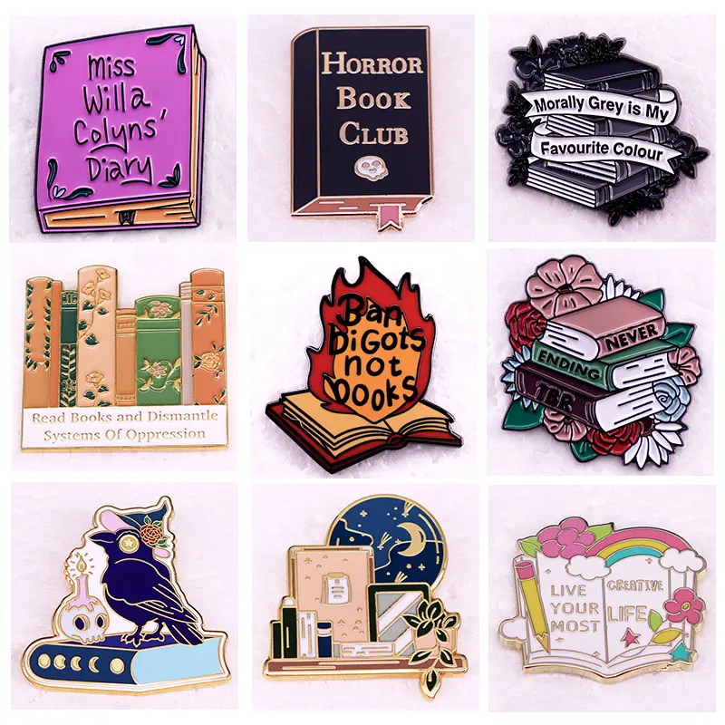 Interesting Books Quotations Metal Enamel Pins Novel Reading Lapel Badge Men Women Fashion Jewelry Brooch Accessories Gifts