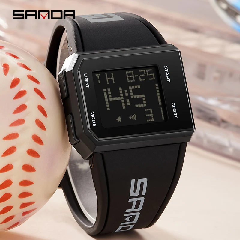 Tanio SANDA nowy męski sportowy zegarek elektroniczny pasek silikonowy Luminous