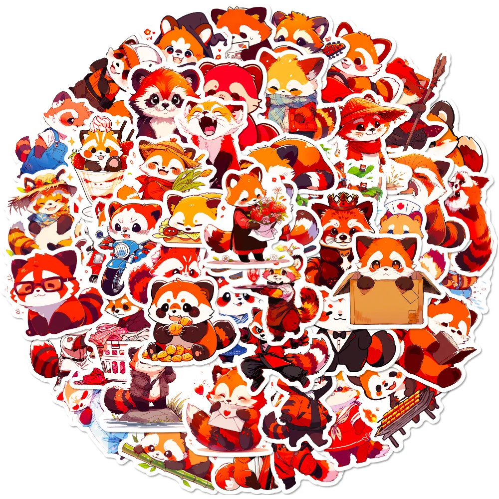 

10/50PCS Cartoon Animals Red Panda Stickers Journal Turning Decal Sticker for Laptop Water Bottle Phone Skateboard Kids Toys