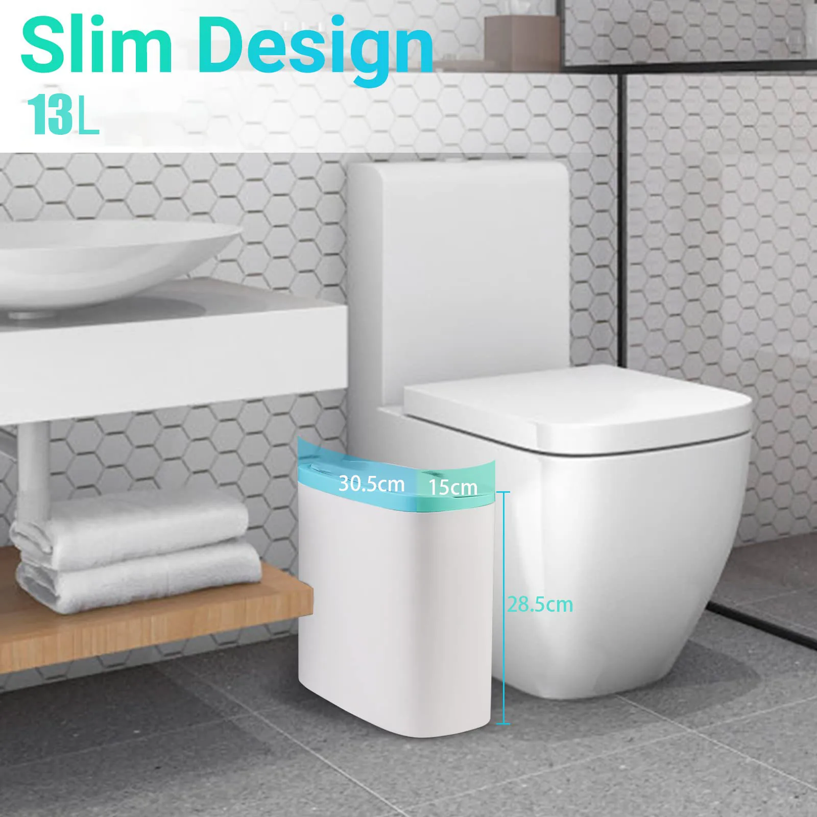 Touchless Motion Sensor Trash Can - Automatic Waterproof Slim Garbage Bin for Bathroom and Kitchen