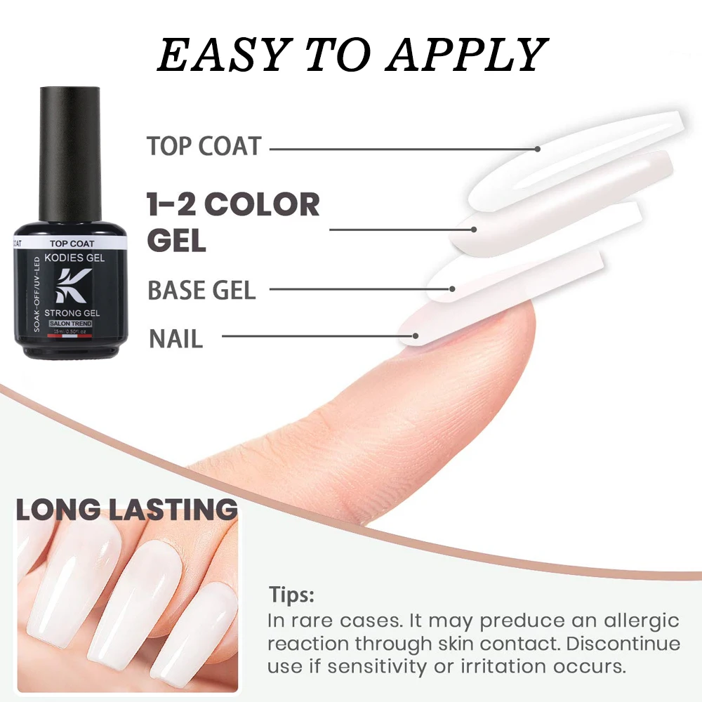 KODIES GEL Glassy Gel Top Coat No Wipe Shine Finish Gel Nail Polish 15ML Semi Permanent UV Sealant All for Manicure Primer Nails 5