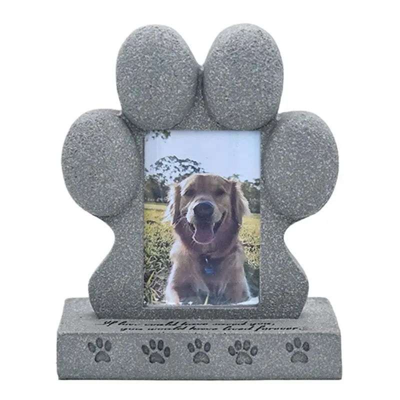 Dog Memorial Stone Dog Garden Stone Resin Paw Shaped Outdoor Tombstone Cat Headstones Cat Memorial with Frame