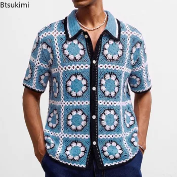 Nuova Polo Jacquard a Quadri Retrò da Uomo 2026, Cardigan Estivo Casual in Stile Etnico, Maglie di Alta Qualità
