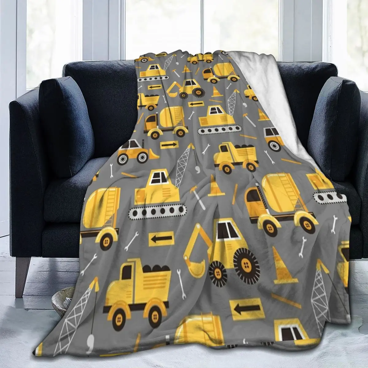 

Excavators Construction Trucks Blanket Flannel Spring/Autumn Boy Loves Cartoon Super Warm Throw Blanket for Bedding Rug Piece