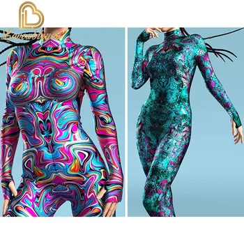여성용 점프 수트 물고기 체중계, 여러 가지 빛깔의 3D 인쇄 바디 수트, 파티 섹시한 롬퍼 아트 스키니 코스튬, 할로윈 복장 캣수트