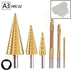 Titanium Step Drill Bit Set for Wood and Metal - Hole Cutter Cone Drills with Twist Drill Sizes (A3)