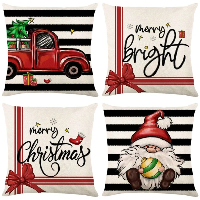 

Lovely Dwarfs Cushion Case 2023 Xmas Stripe Pillowcase Christmas Alphabet Pillow Cover 45x45 Home Decor for Sofa Bedroom B0333G
