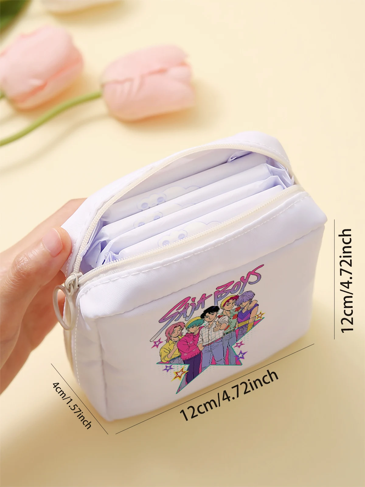 Cartoon pattern printed sanitary napkin storage bag, women's lightweight tissue bag, sanitary tissue bag