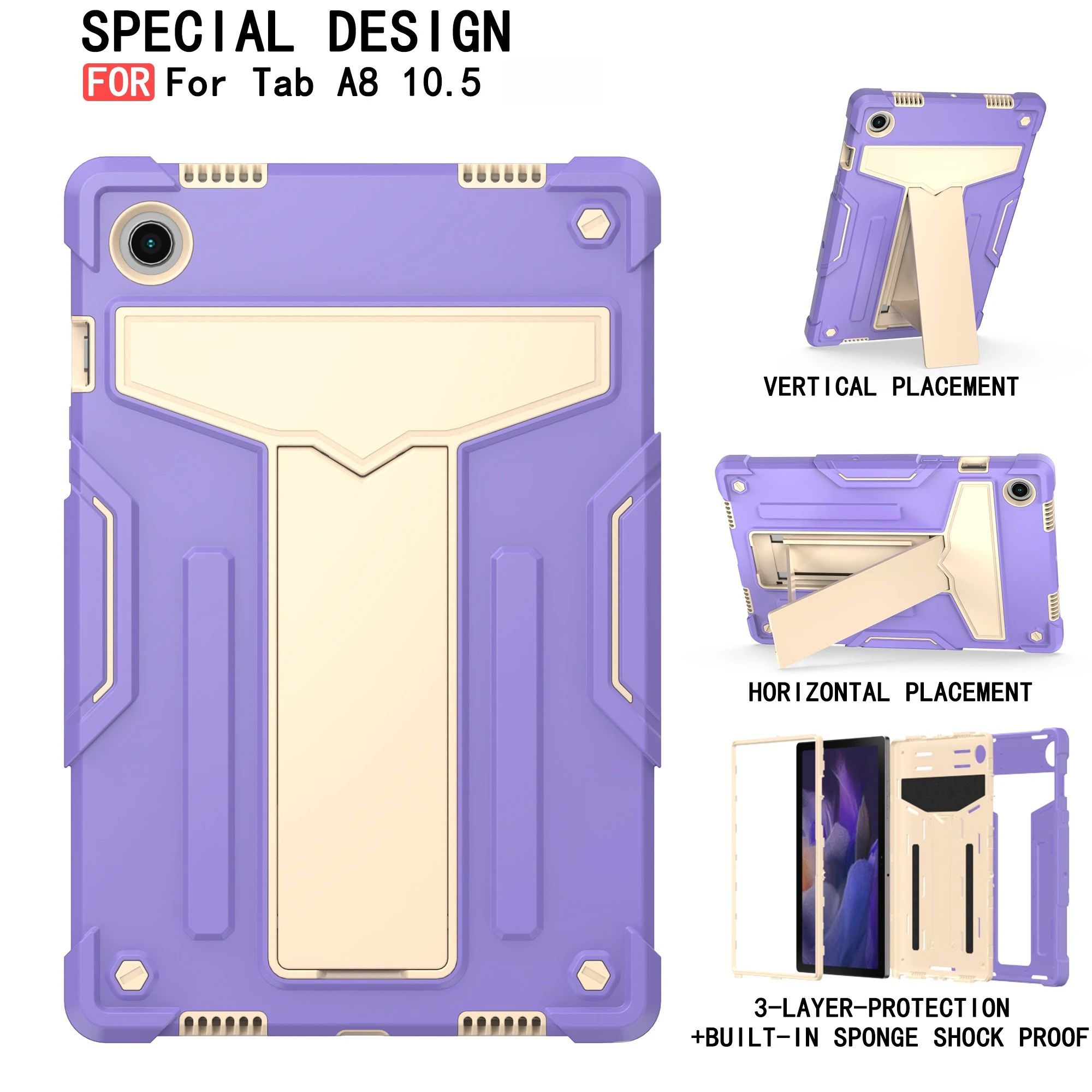 Sleek Two-Tone Tablet Case with Built-in T-Shaped Stand and All-Round Protection
