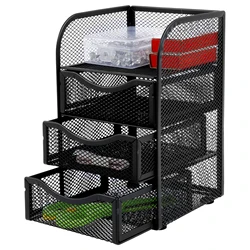 Enhanced Mesh Desk Organizer with Drawer - Large Capacity Multifunctional Stationery and Office Supplies Organizer (Black)