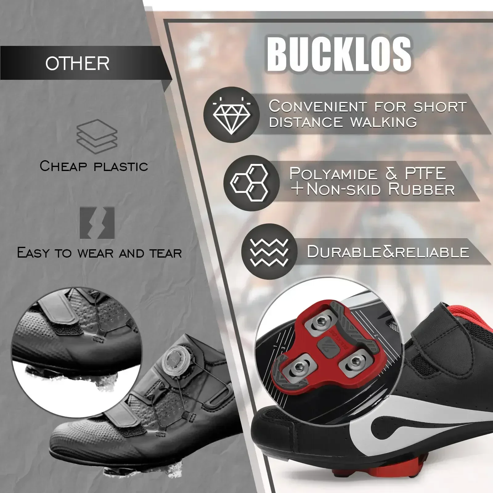 BUCKLOS for LOOK Keo Cleats Float Road Cycling Shoes Pedal Cleats for Look Keo Bike Self Locking Pedal Plate 4.5/9 Degree 1/2pc 2