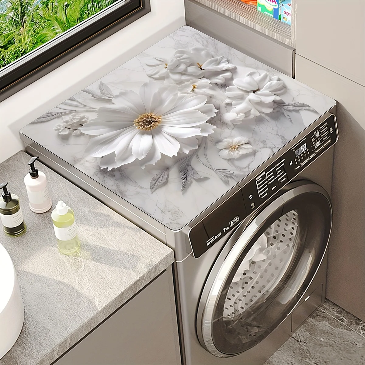 Flower Printed Washing Machine Dust Pad, Quick Drying and Absorbent Kitchen Washing Table Pad, Refrigerator Dust Cover