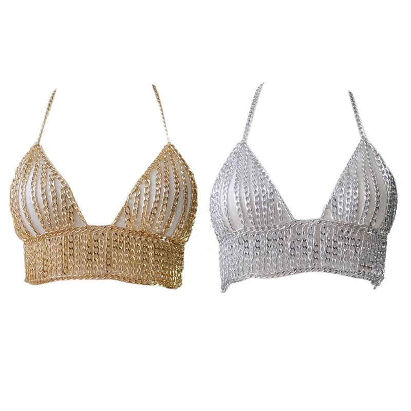 

Boho Multilayer Metal Chain Body Jewelry Bralette Women Chest Harness Necklace Beach Nightclub Underwear Bra N7YF