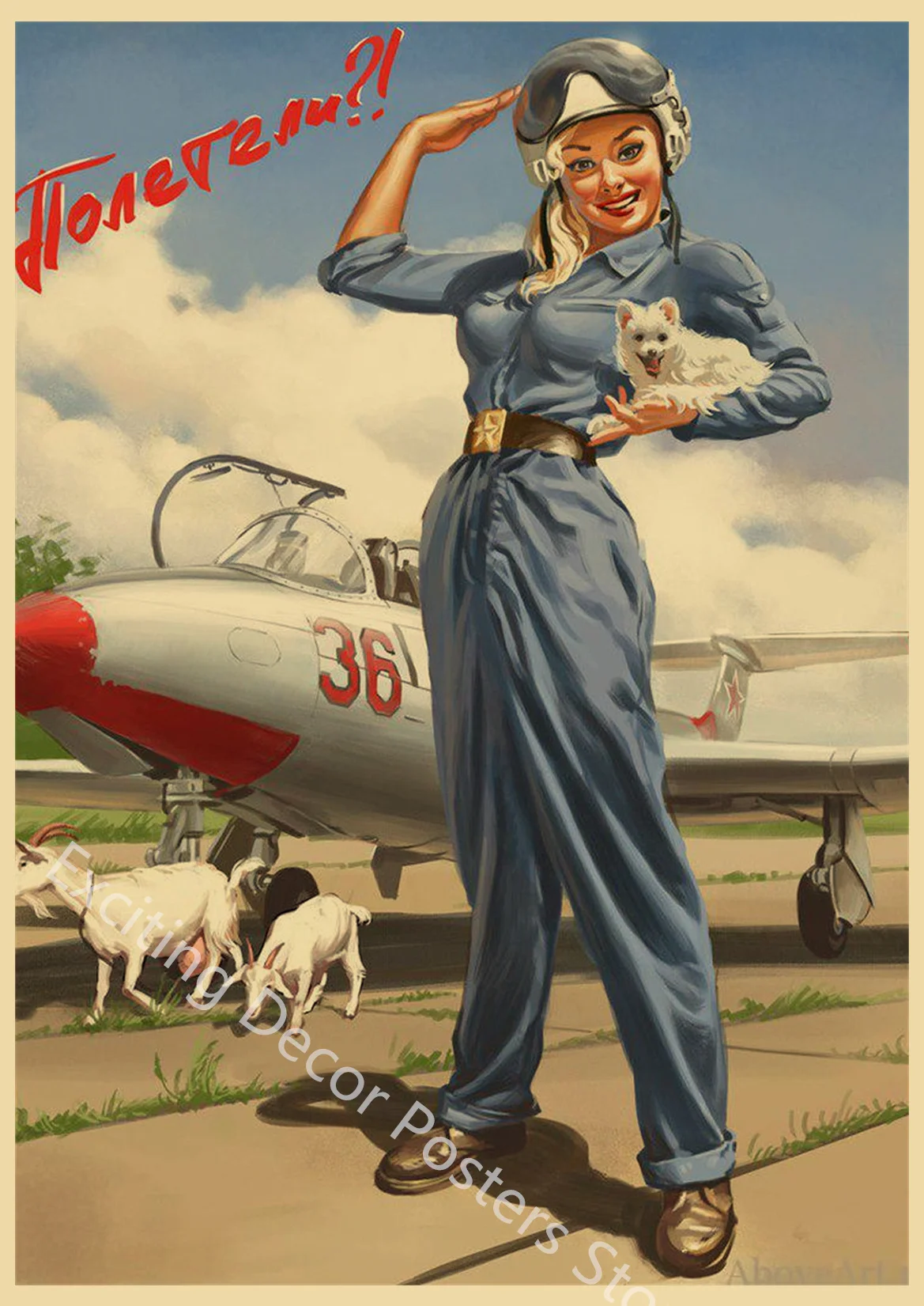 Vintage Soviet Era Pin-Up Girls Propaganda Poster Wall Art Decoration