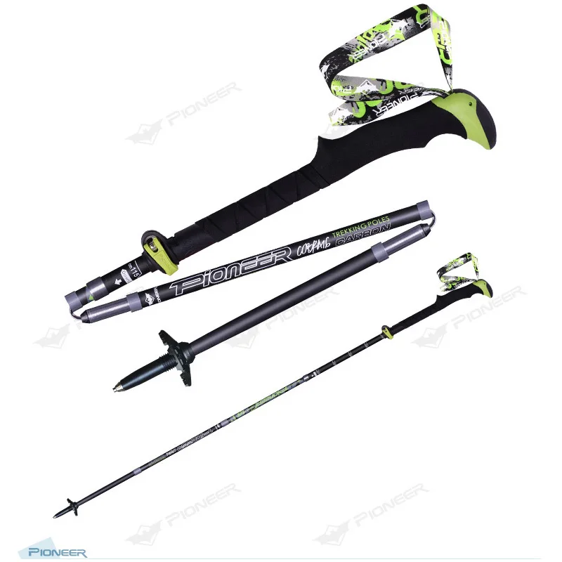 2pcs PIONEER Carbon Fiber Folding Walking Stick 5 sections Adjustable Alpenstocks Outdoor Hiking Mountain-climbing 4