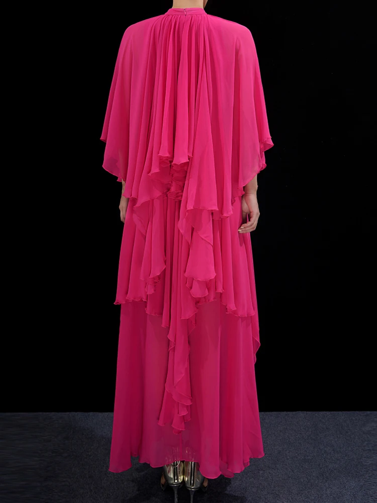 TWOTWINSTYLE Patchwork Mesh Dress For Women Round Neck Half Sleeve