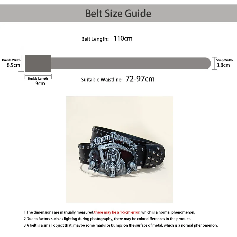 Unisex Designer Gürtel für Frauen und Männer Hohe Qualität Luxus Marke Punk Schwarz Niet Jeans Gürtel Schädel Wolf Schnalle Gothic Bund – Detail 7