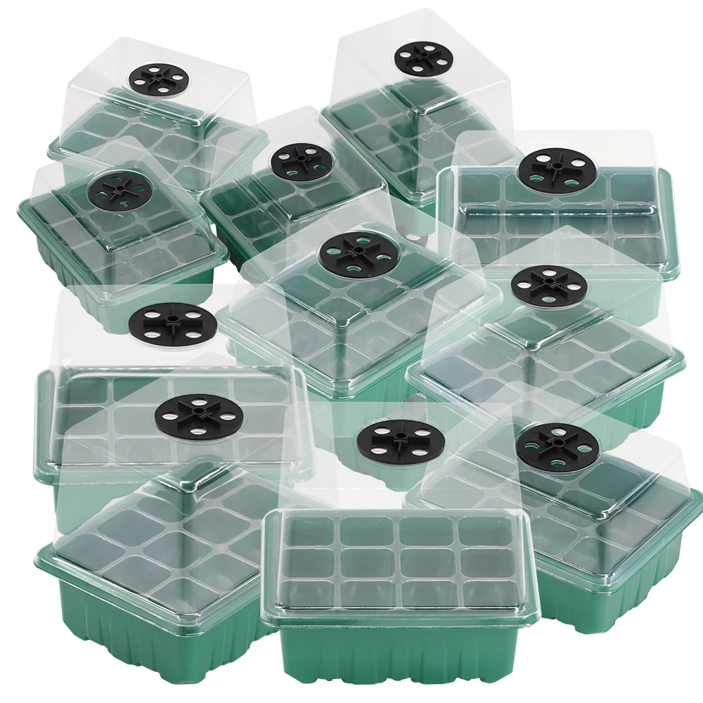 Seed and Herb Domed Propagator 16/14/11CM With LED Grow Lights Red Blue Warm Lighting Starter Trays Kit Plant Germination Box