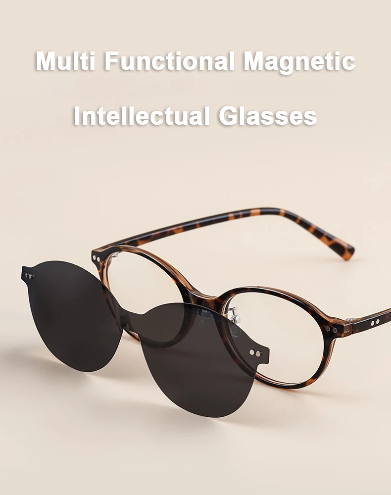 Retro-Gelehrte-Sonnenbrille, 4-in-1, magnetische Clip-Sonnenbrille, Nachtsicht, Fahren, Student, Frauen, Mädchen, Brille, polarisierter Rahmen – Detail 1