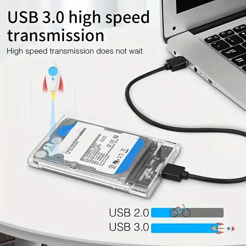 USB C USB 3.0 / 3.1 to SATA III HDD Adapter 2.5'' External Hard Drive Enclosure 5Gbps Tool Free Clear External Hard Drive Case