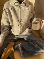 Vintage Knit Jacquard Stand Collar Women Cardigan Zipper Full Sleeve Pockets Loose Sweater New 2026 Spring Lady Soft Knitwear - Image 6