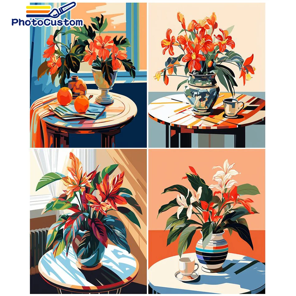 

PhotoCustom DIY Oil Painting By Numbers HandPainted Flower Kit Paintings Drawing On Canvas Pictures By Number Set Home Decor Gif