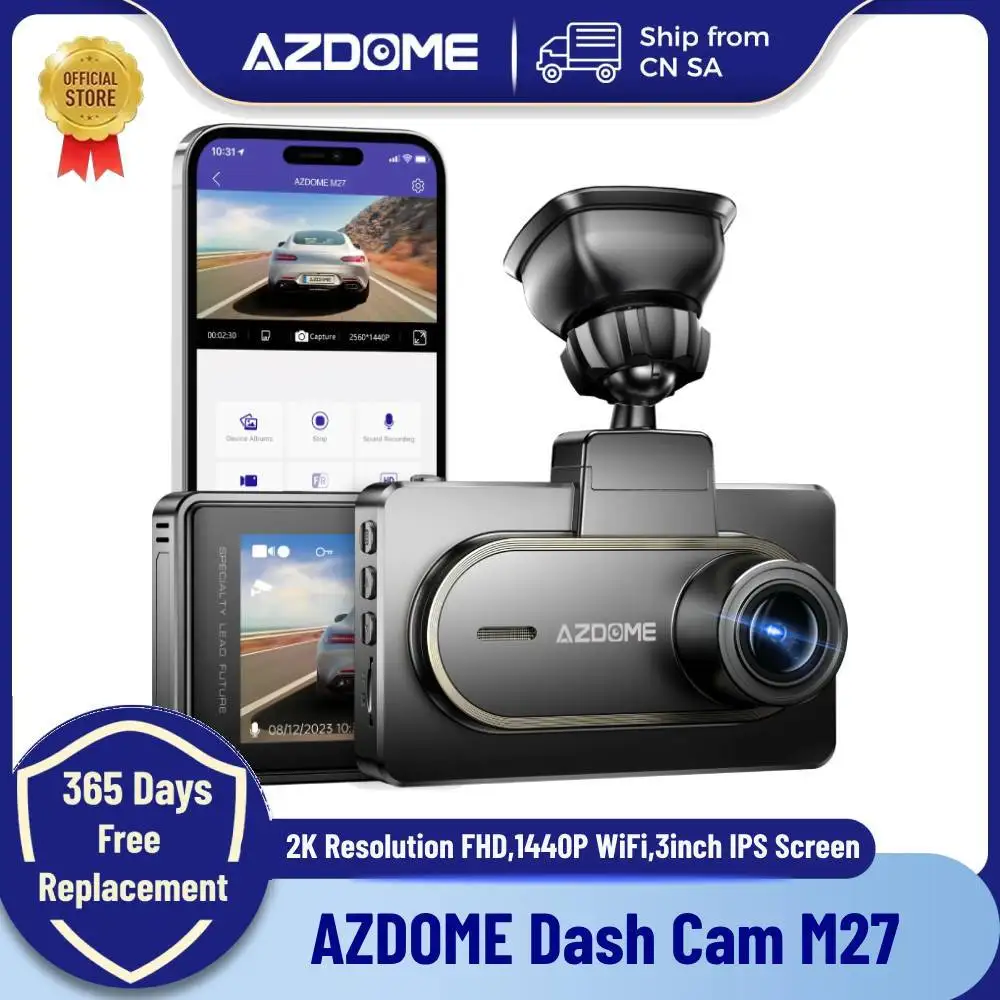 

AZDOME Dash Cam M27 Car DVR 2K Resolution FHD 1440P WiFi 3inch IPS Screen Car Recorders Night Vision Parking Monitor G-Sensor