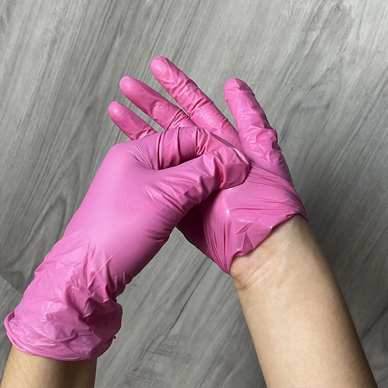 50/100PCS Pink Nitrile Gloves Kitchen Cleaning Disposable Gloves Nail Hairdressing Tattoo Food Preparation Tools