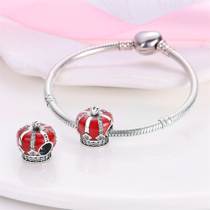 Beads Charms 925 Sterling Silver Red Color Series Heart Shape Fit Pandora 925 Original Bracelets Lucky Jewelry Gifts
