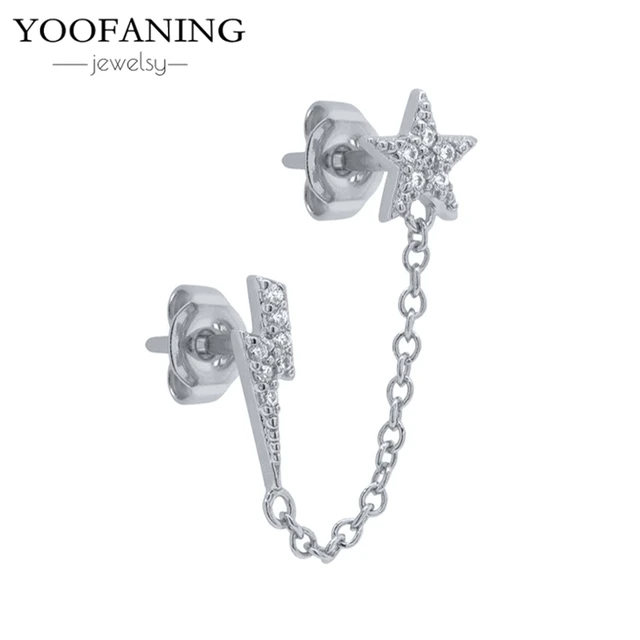 YUXINTOME 1 PC 925 en argent Sterling aiguille d'oreille coloré Zircon chaîne gland boucles d'oreilles pour les femmes deux trous boucle d'oreille bijoux A45