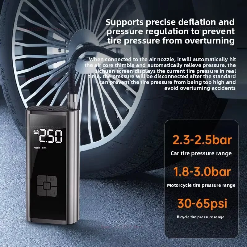 Air Pump LCD Display With LED Light 150PSI 120W Tire Inflator Air Compressor Portable Tire Pressure Gauge Wireless/w