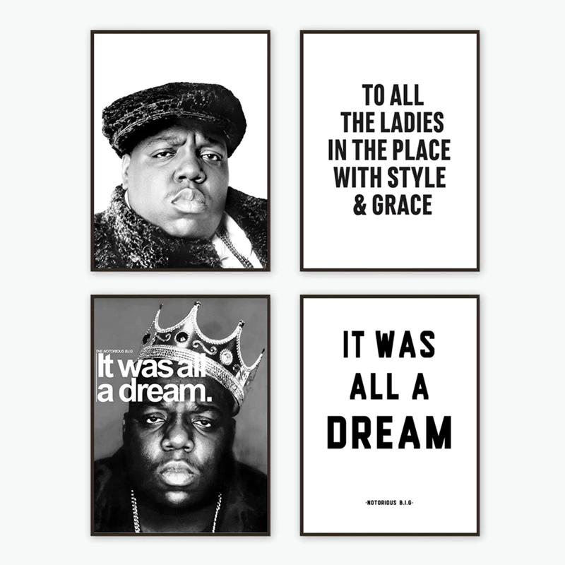 Biggie Smalls Notorious B.I.G Posters and Prints Hip Hop Music Lyrics Quote Black White Wall Art