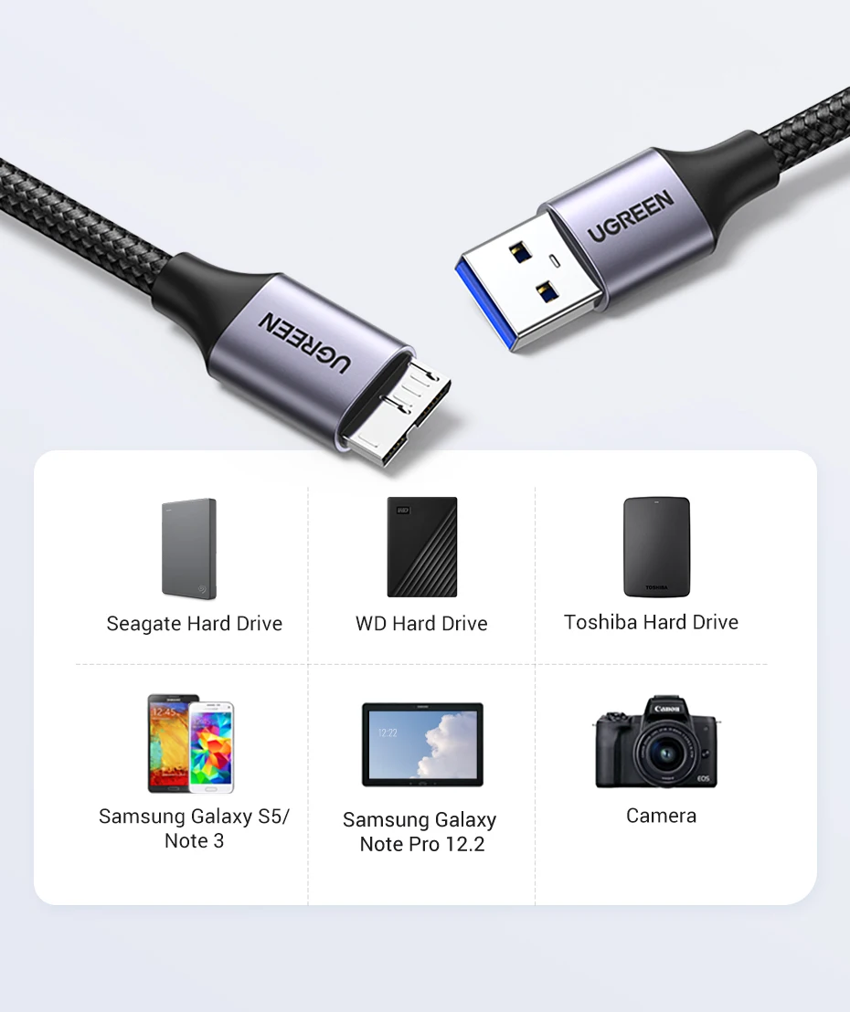 UGREEN USB C to USB 3.0 Micro B Cable, Fast Charging and Sync Data Transfer  Cord, Compatible with Samsung Galaxy S5 Note 3 Seagate WD Toshiba External