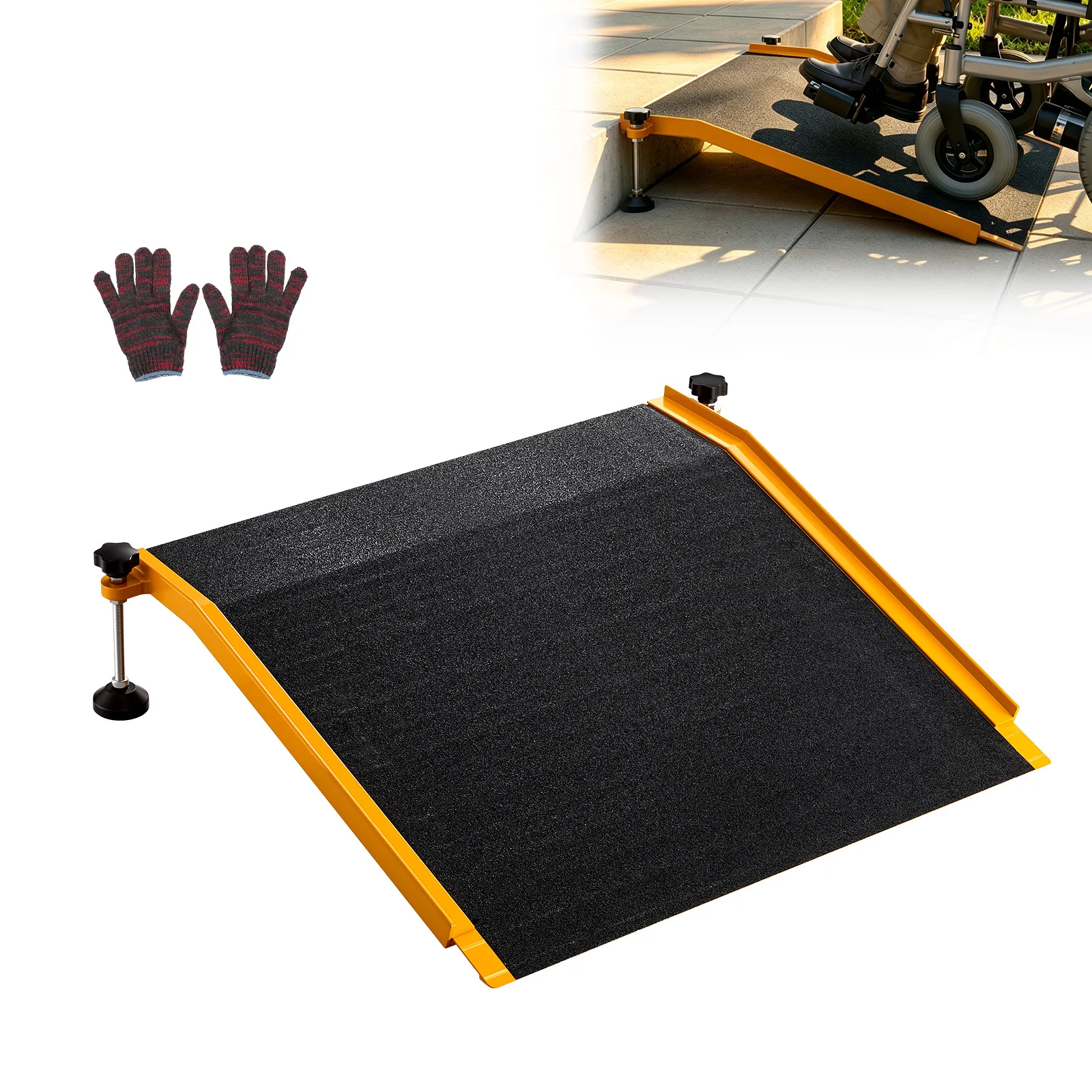 SucceBuy 26x31in Aluminum Door Threshold Ramp 400 lbs Non-Slip Wheelchair Curb Ramps with Adjustable Height for Doorways Carts
