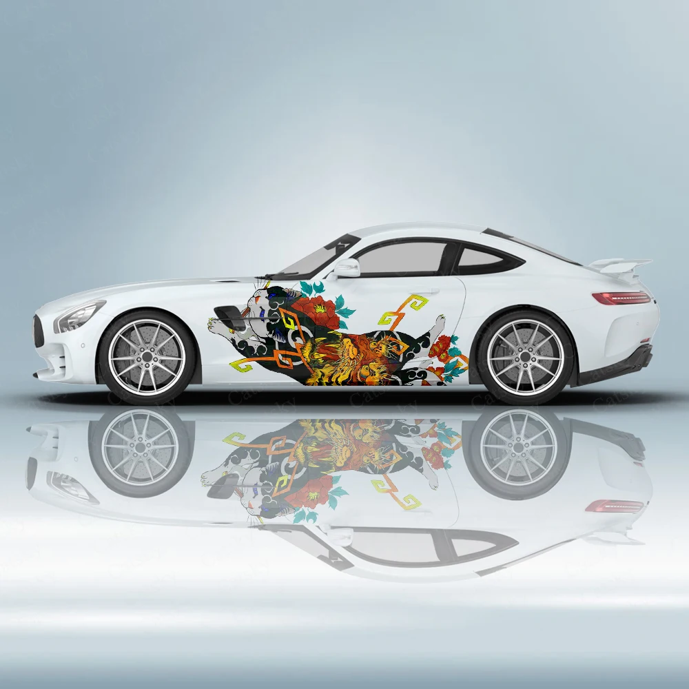 

Cat Art Flower Art Car Sticker Japanese Side Graphic Pattern DIY Color Car Sticker Side Animal Decal Sticker
