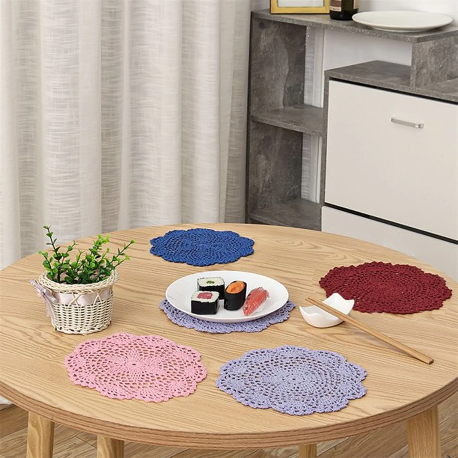

Hand Knitted Hook Floral Hollowed Out Circular Decorative Pads Foreign Trade Plate Pads Insulated Table MATS 20cm