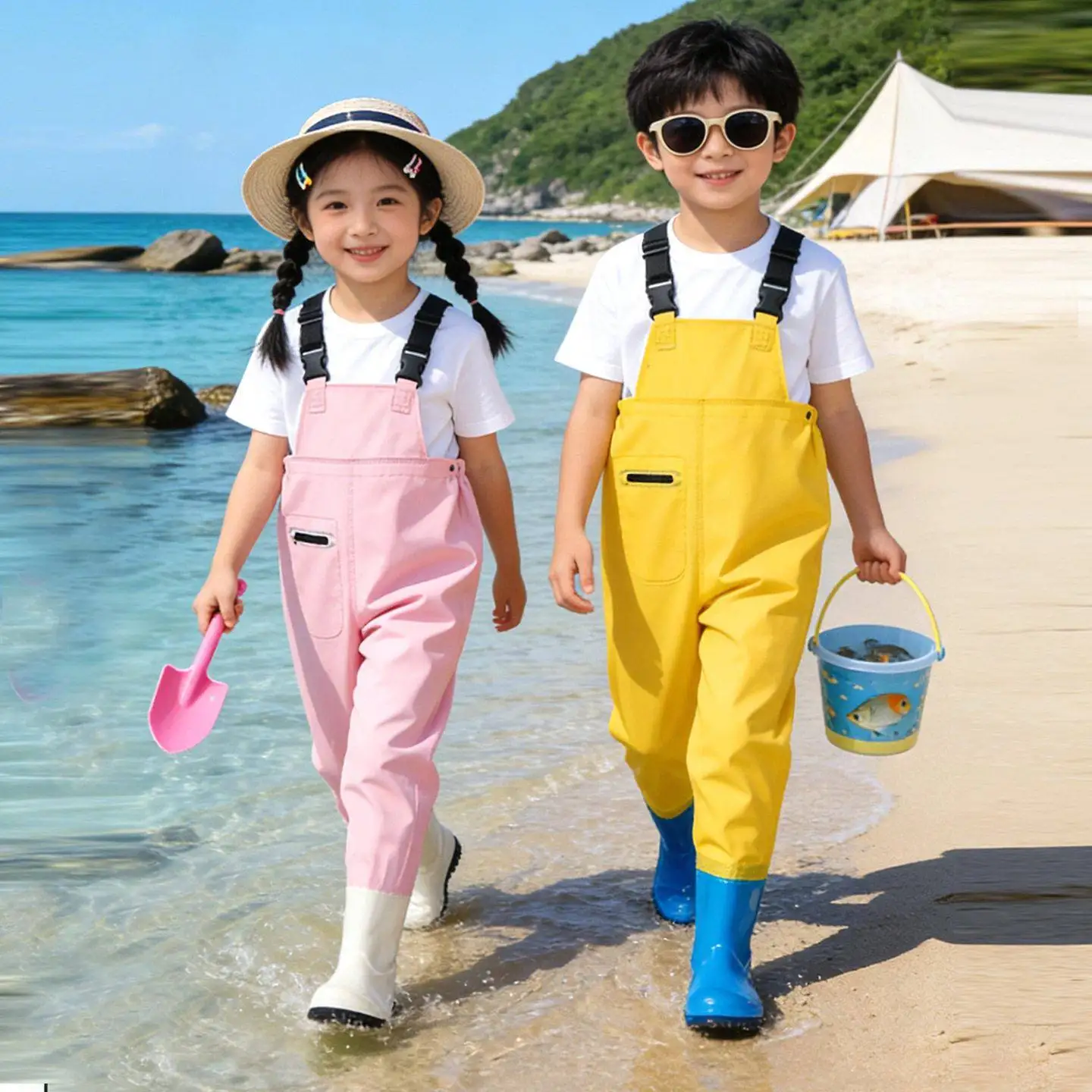 어린이 방수 작업복 낚시 바지 해변 장비 물놀이 물고기 비옷 웨이딩 슈트 작업복 남아 여아